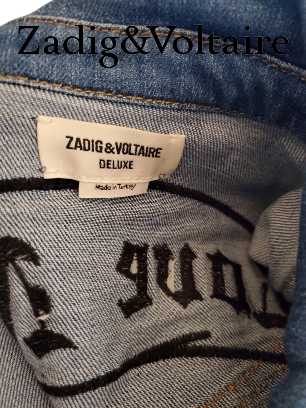 Zadig & Voltaire Deluxe Thelma Blue Embroidered Love Now Denim Shirt Jacket S - Picture 8 of 10